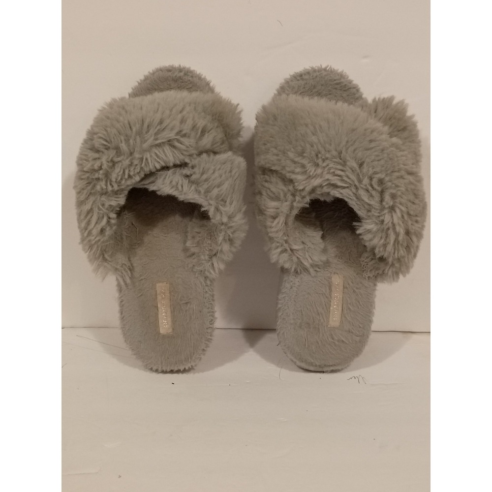 Halluci Women's Cross Band Soft Plush Fleece House Gray Slippers Size 38-39.